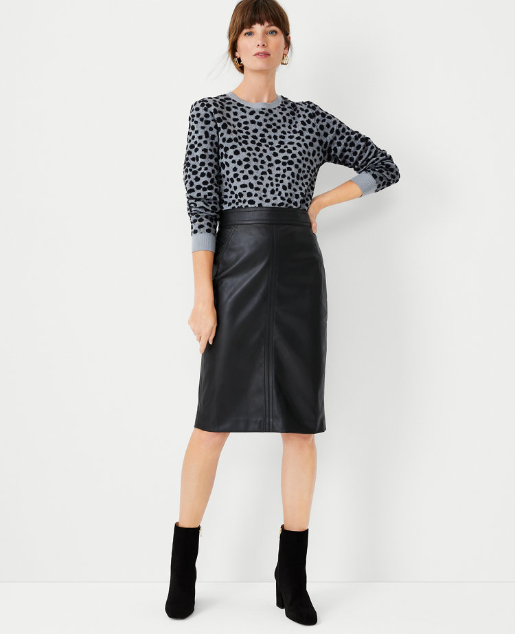 Seamed Vegan Leather Midi Skirt