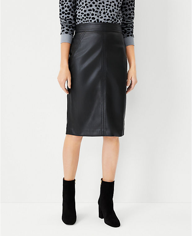 Seamed Faux Leather Pencil Skirt
