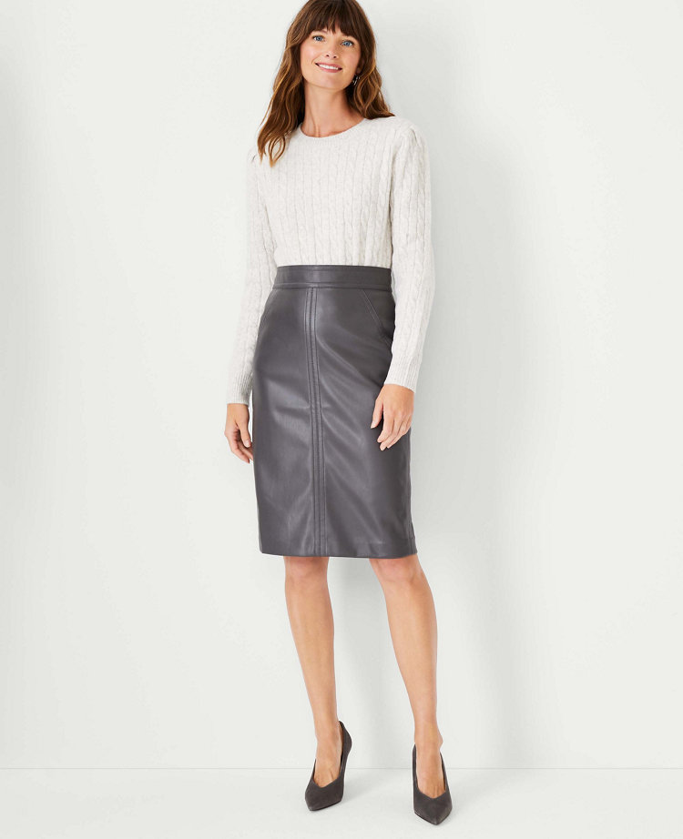 Seamed Faux Leather Pencil Skirt
