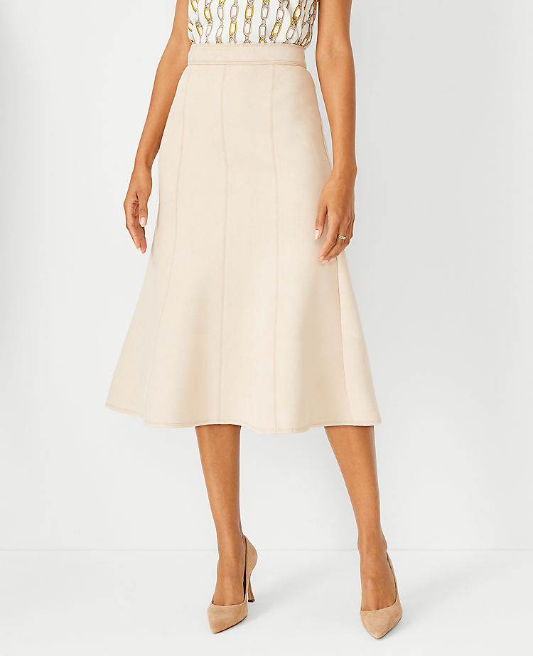 Faux Suede Seamed Flare Skirt