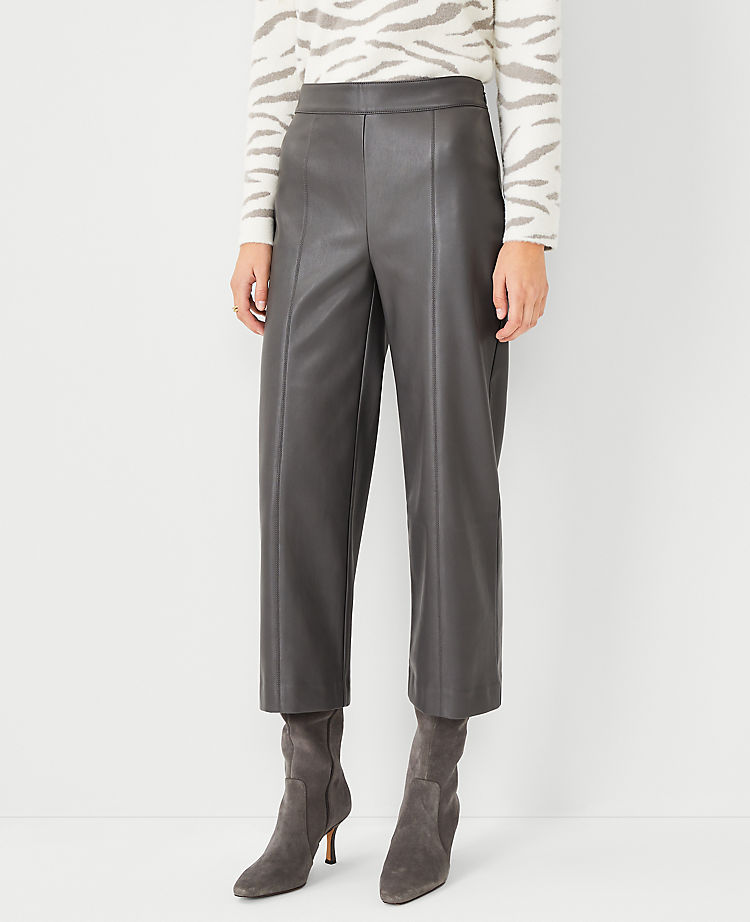 The High Waist Wide Leg Crop Pant in Faux Leather