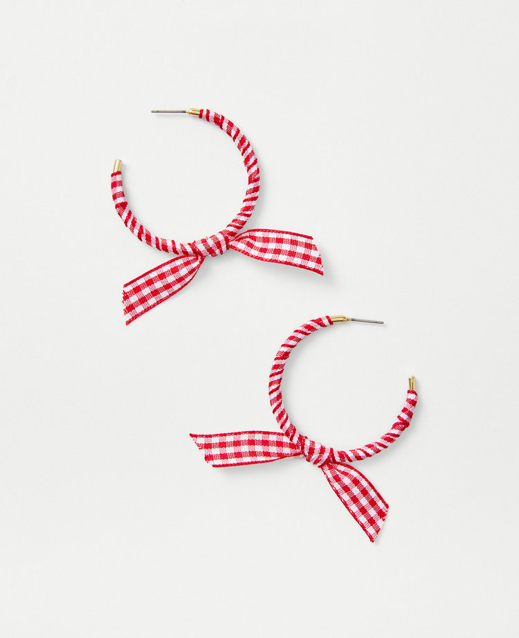 Gingham Wrapped Bow Hoop Earrings