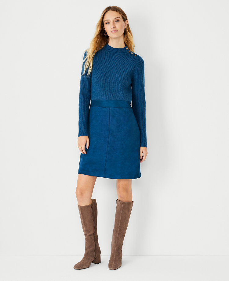 blue floral semi formal dress Blue Embroidered Faux Suede Mini Dress with Tassel Detail  ELDI VOR