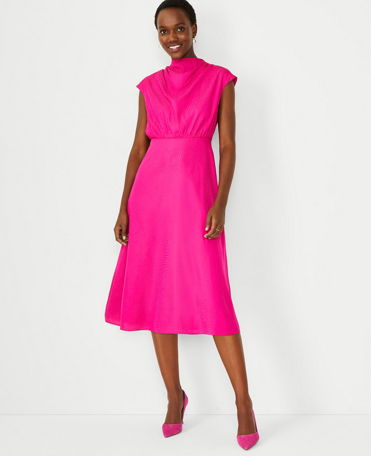 Paloma Dot Mock Neck Flare Dress