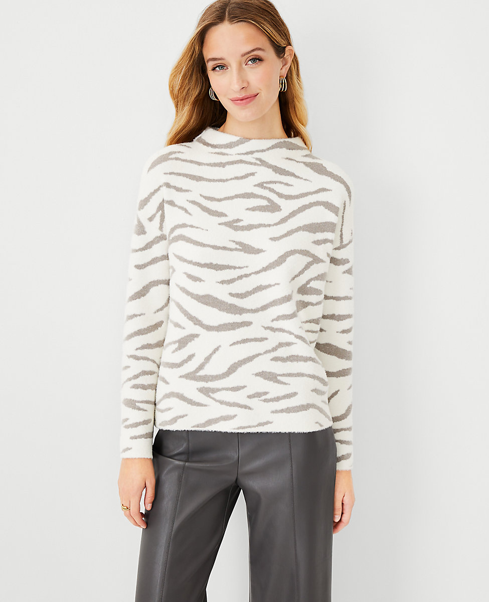 Zebra Print Funnel Neck Sweater