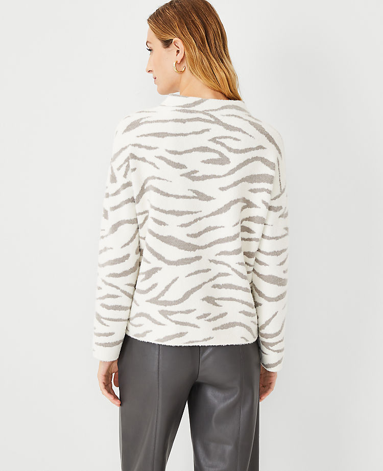 Zebra Print Funnel Neck Sweater