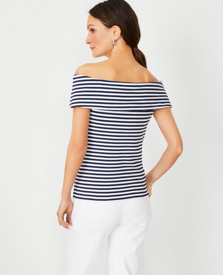 Black and white striped 2025 off the shoulder shirt