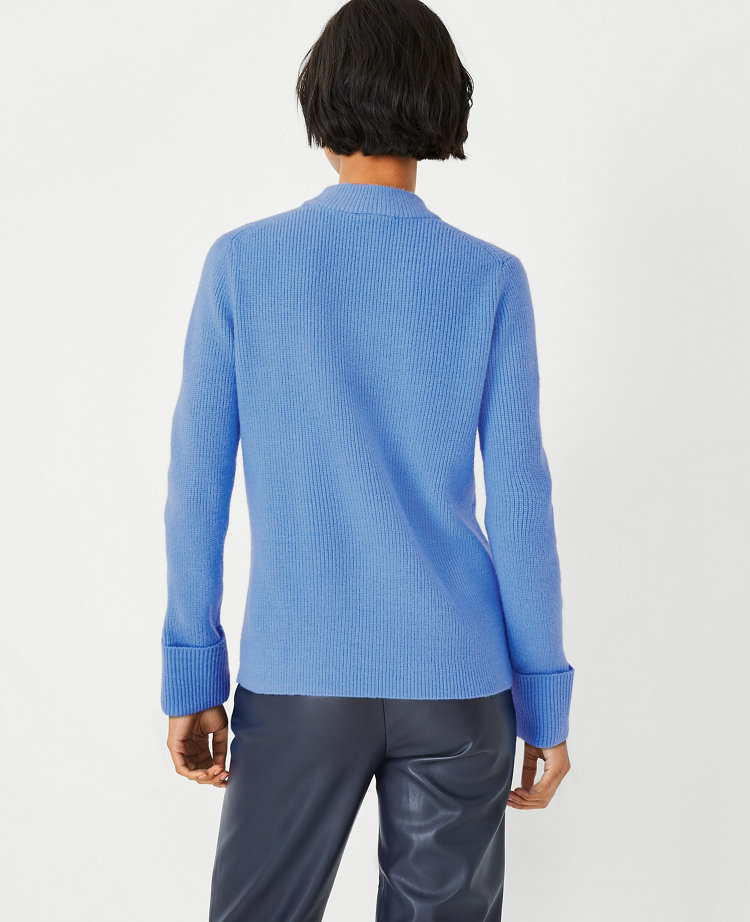 Contrast Pleated Cuff Mock Neck Sweater