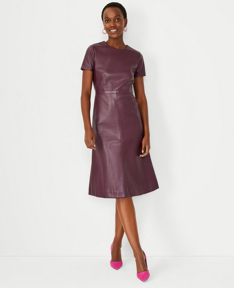 Leather burgundy dress best sale