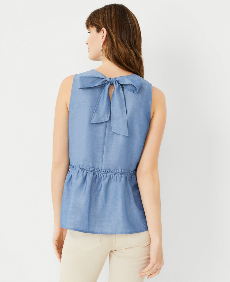 Petite Chambray Tie Back Peplum Shell carousel Product Image 2