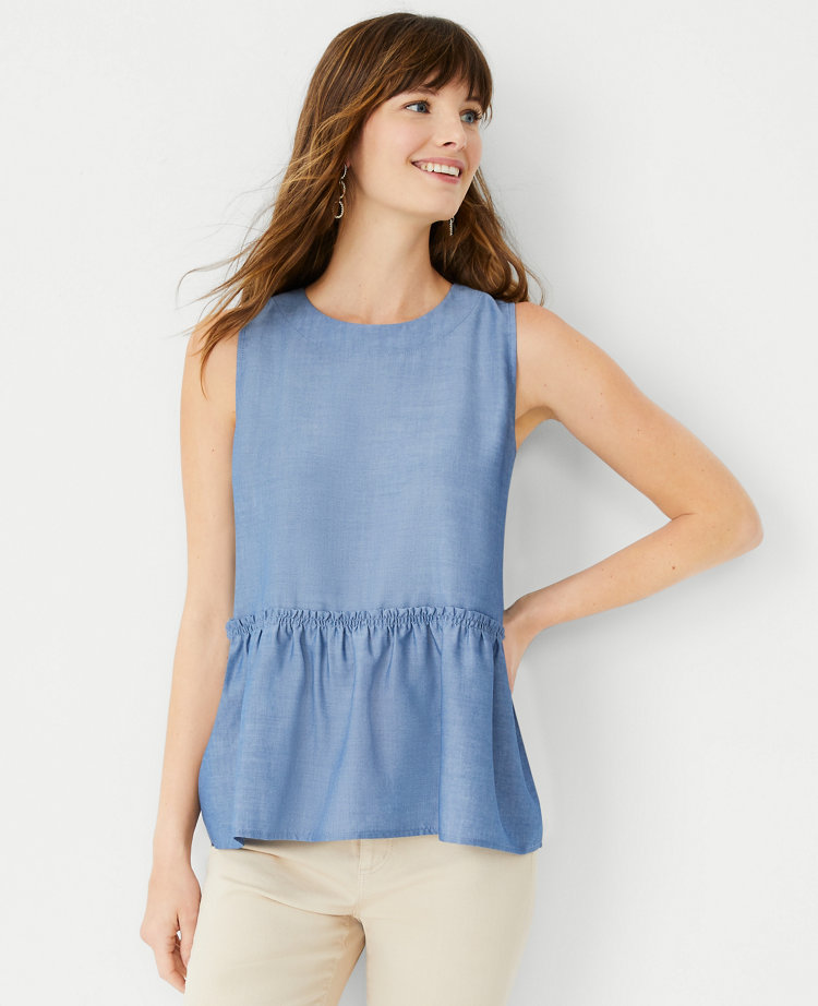 Petite Chambray Tie Back Peplum Shell carousel Product Image 3