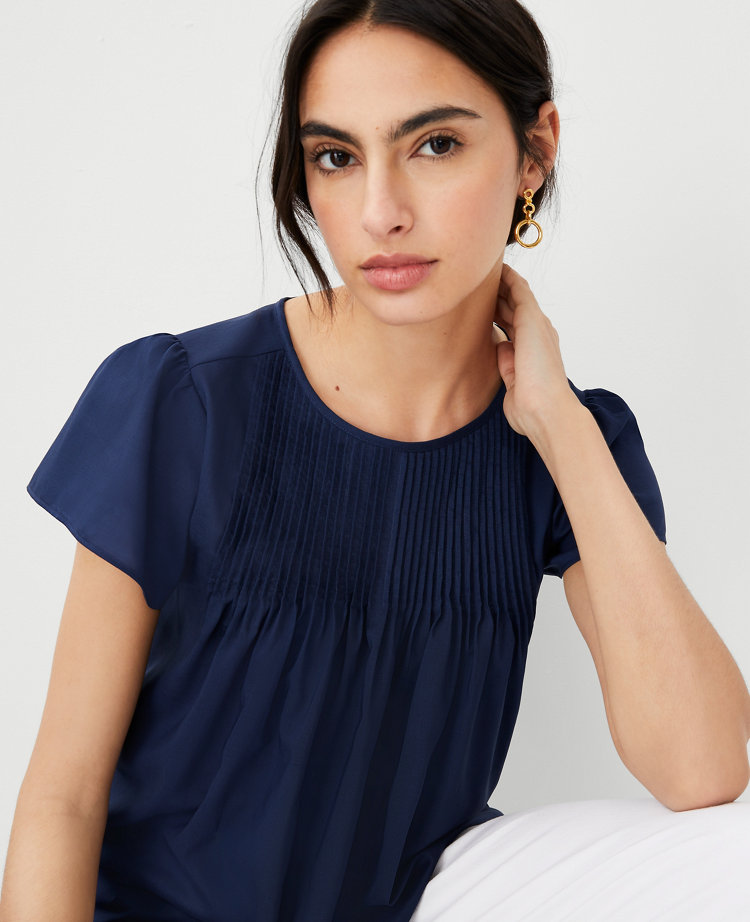 Petite Pintucked Flutter Sleeve Top