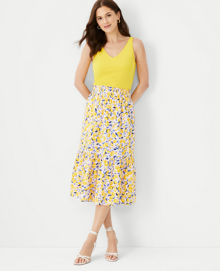 Petite Lemon Blossom Pull On Flounce Maxi Skirt