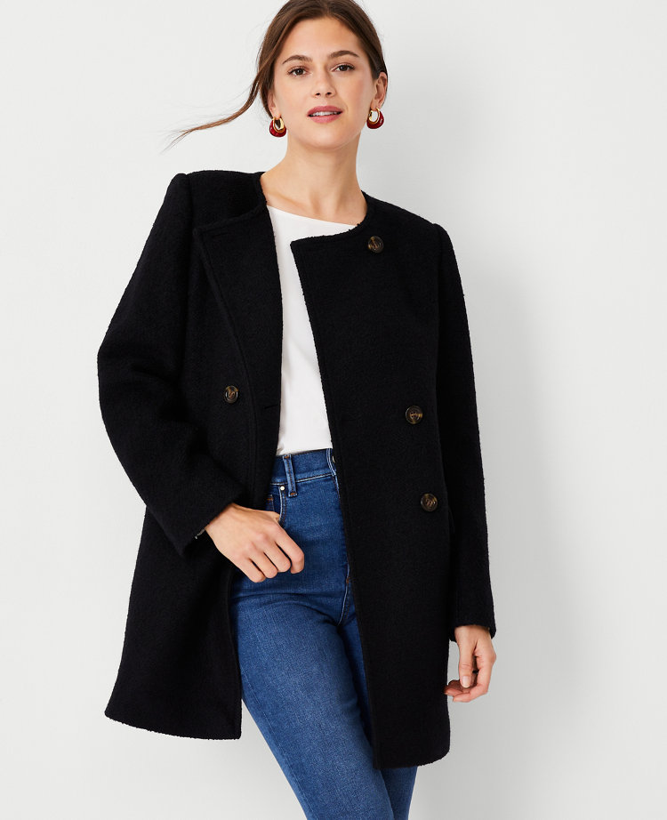 Wool Blend Crew Neck Coat