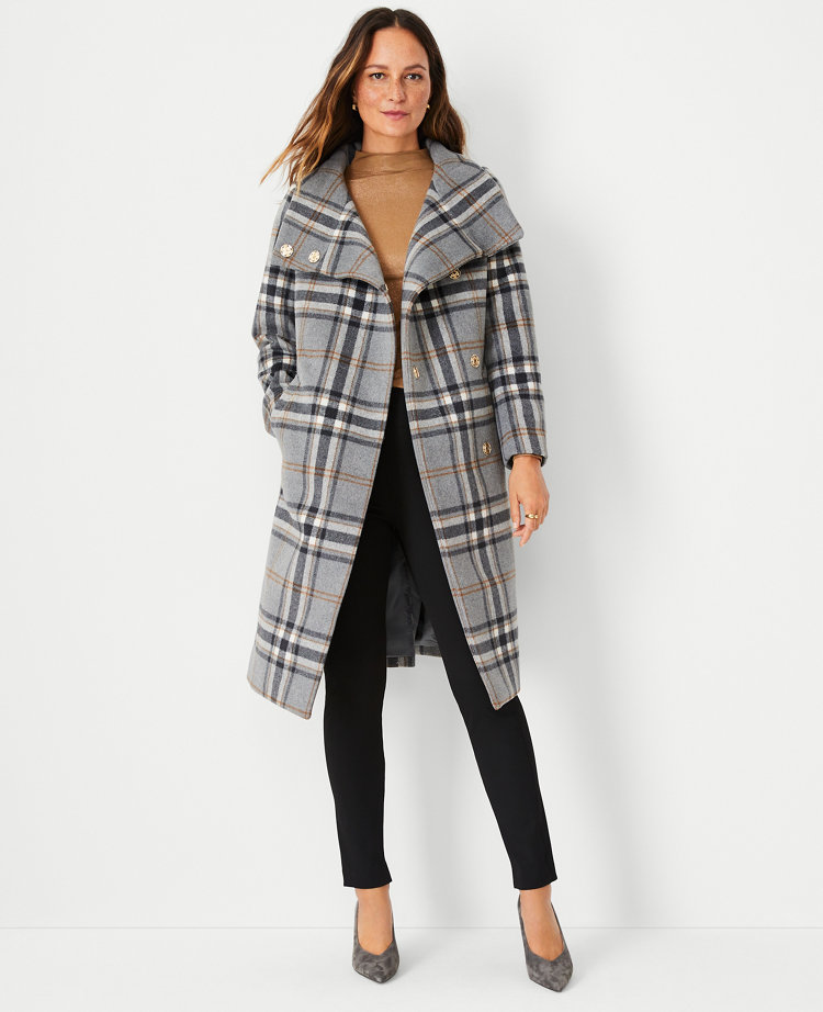 Grey plaid outlet wool coat