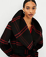 Plaid Wool Blend Shawl Collar Wrap Coat carousel Product Image 1