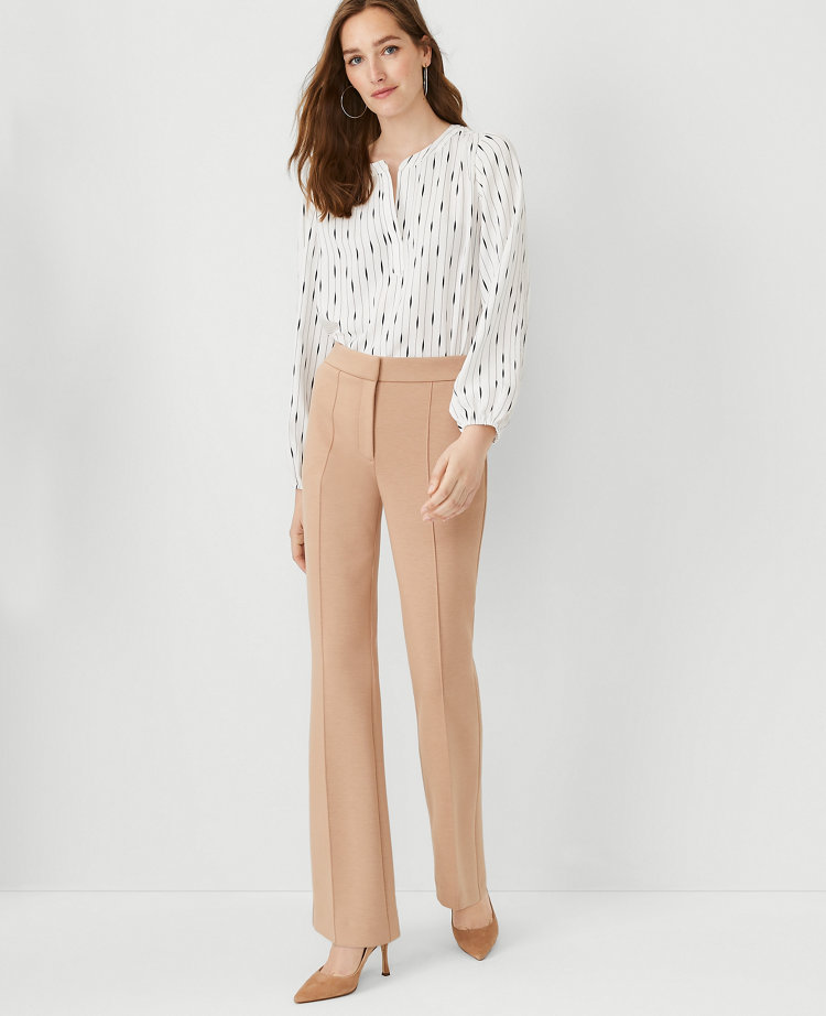 Beige High Rise Wide Leg Knitted Pants|215072803