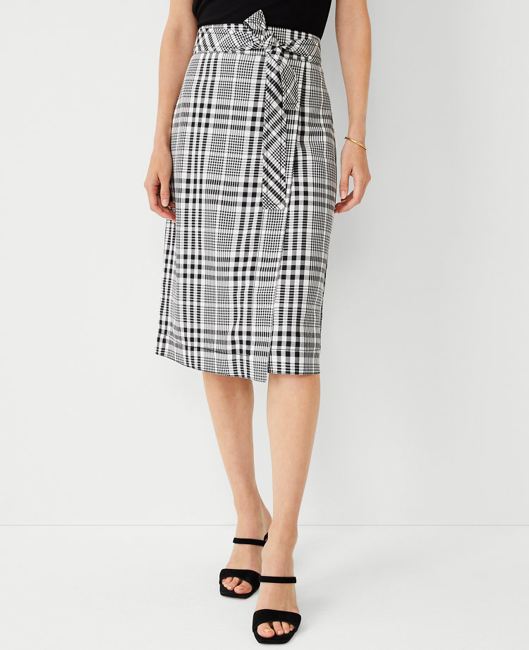 Plaid Tie Waist Wrap Midi Skirt | Ann Taylor