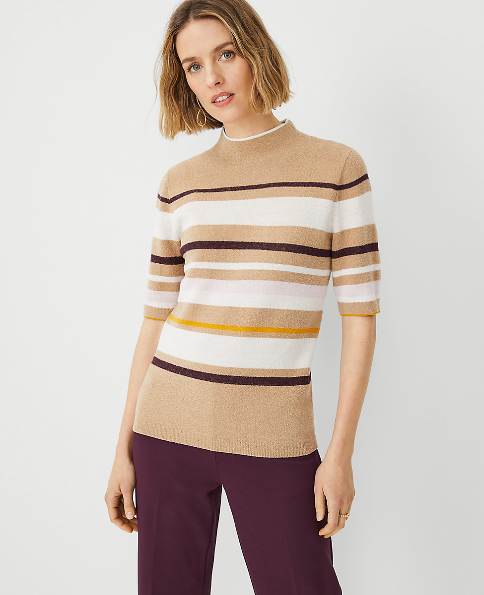 Striped Jacquard Short Sleeve Sweater