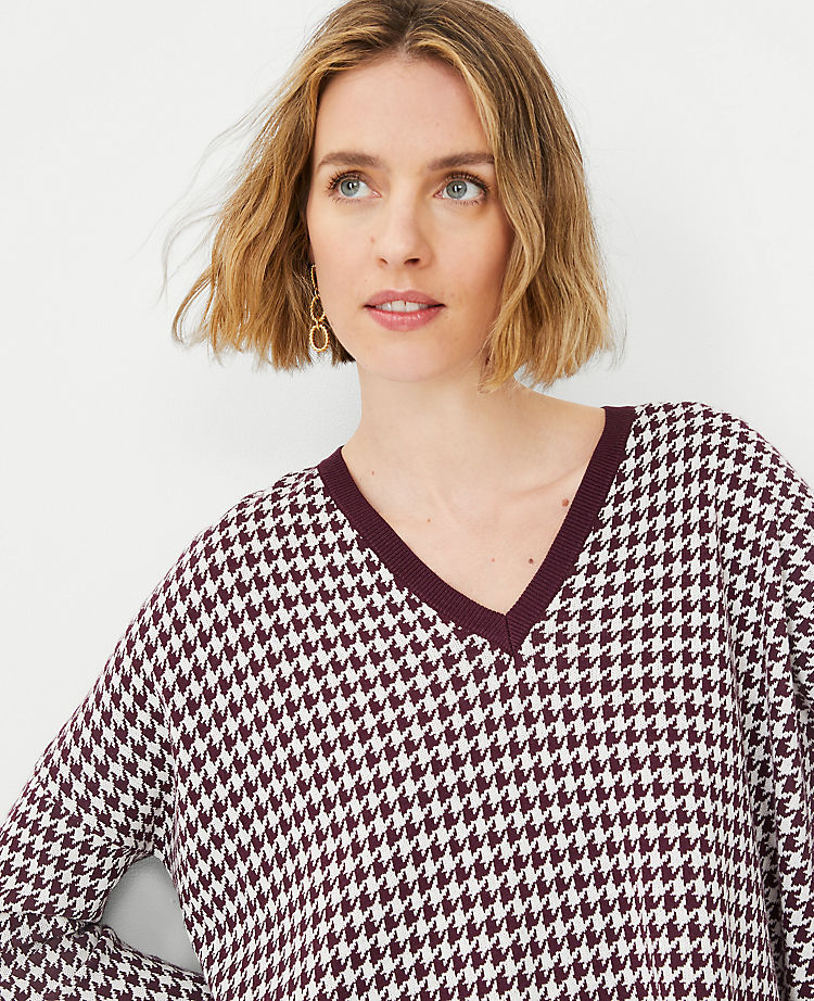 Houndstooth Easy V-Neck Tunic Sweater
