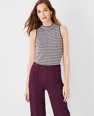 Ann Taylor Houndstooth Mock Neck Sweater Shell Top