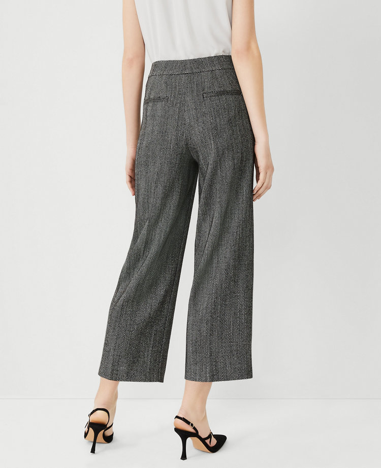 The Petite High Waist Wide Leg Crop Pant in Herringbone