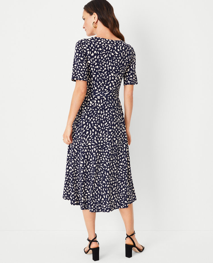 Petite Animal Print Wrap Dress in Blue