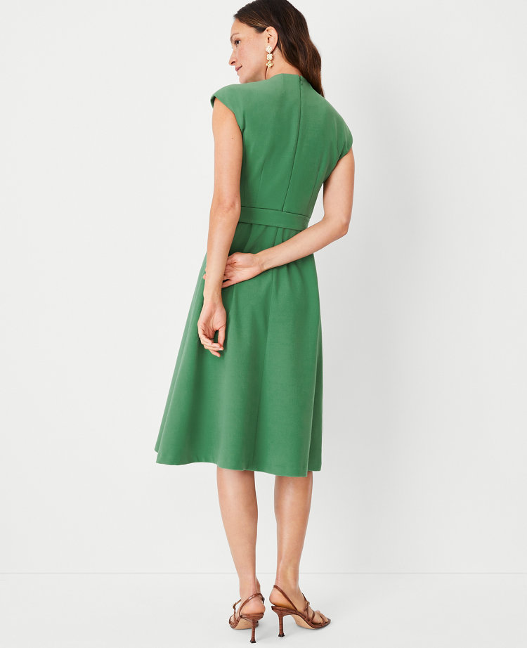 Petite Mock Neck Belted Flare Dress