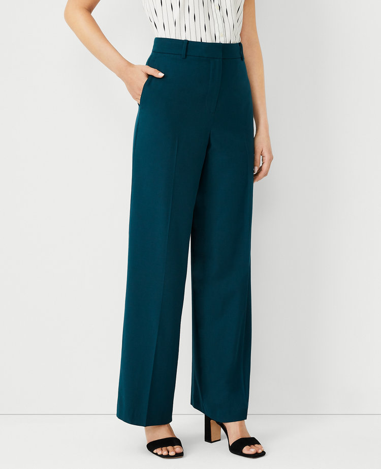 Ann Taylor The Petite Wide Leg Pant in Airy Wool Blend Curvy Fit Size 0 Ominous Teal Women s