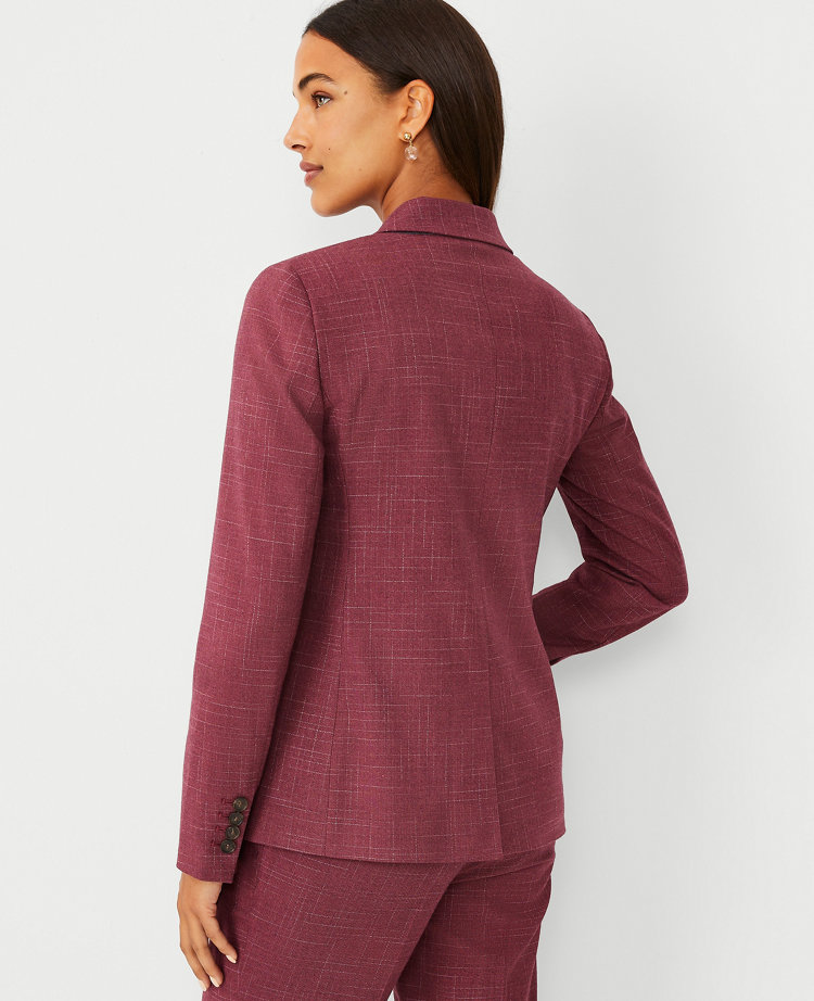 The Petite Notched One Button Blazer in Cross Weave