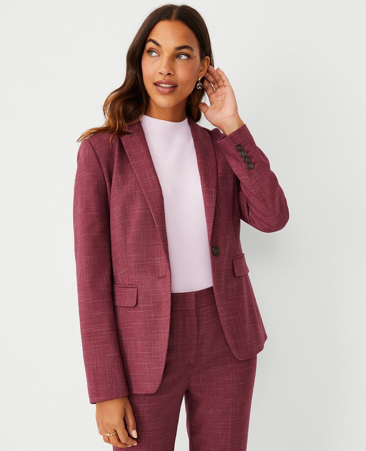 The Petite Notched One Button Blazer in Cross Weave