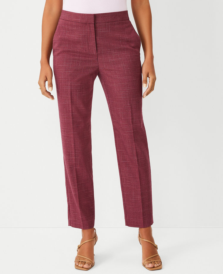 Ann Taylor The Petite Eva Ankle Pant in Cross Weave - Curvy Fit Size 00 Plum Rose Women's