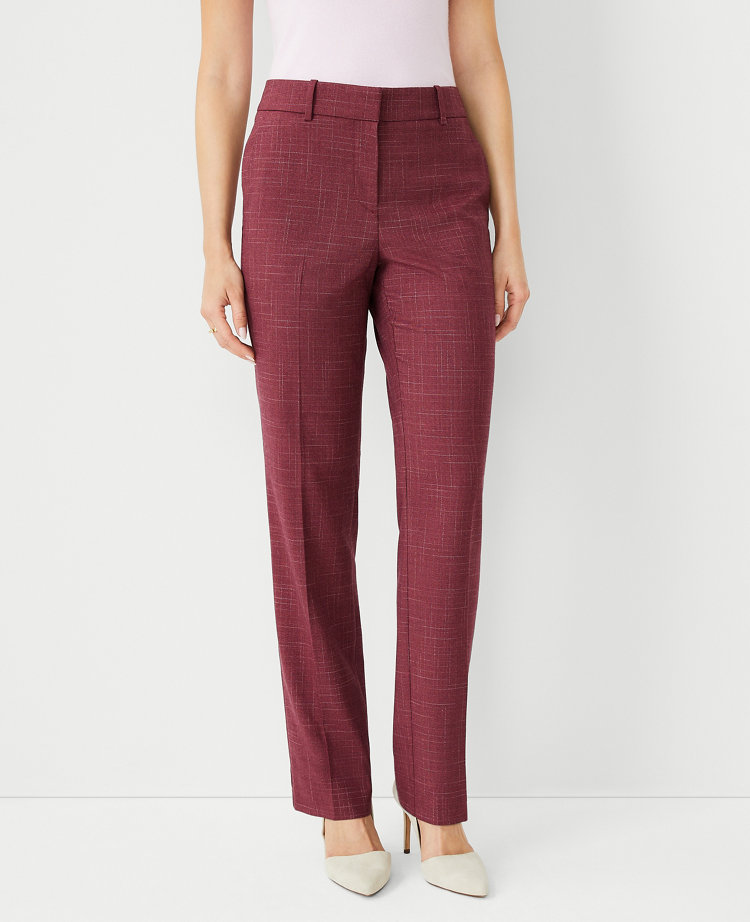 Ann Taylor The Petite Sophia Straight Pant Cross Weave - Curvy Fit Plum Rose Women's