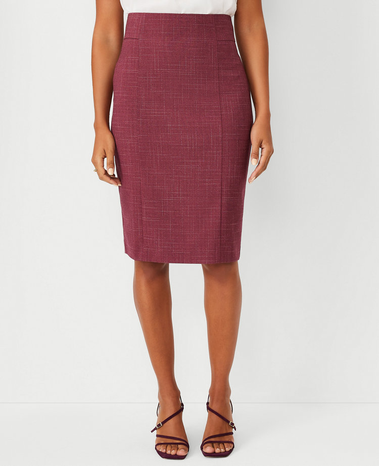 Ann Taylor The Petite High Waist Seamed Pencil Skirt Cross Weave - Curvy Fit Plum Rose Women's