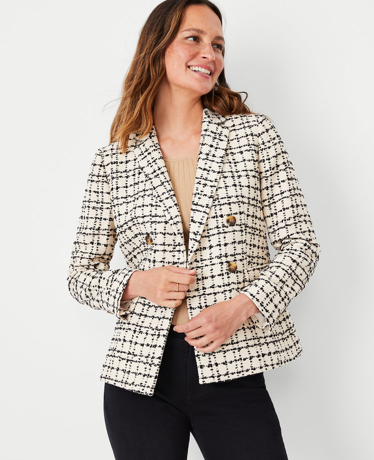 The Petite Tailored Double Breasted Blazer in Tweed