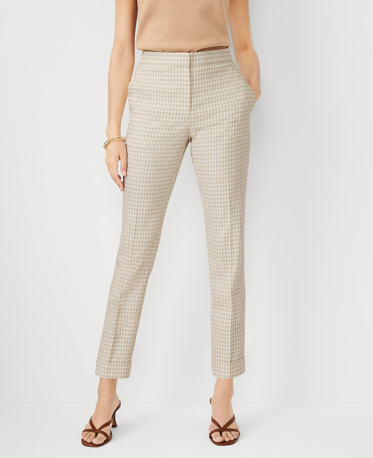 Slim Tan Houndstooth Modern Tech Jogger Suit Pant