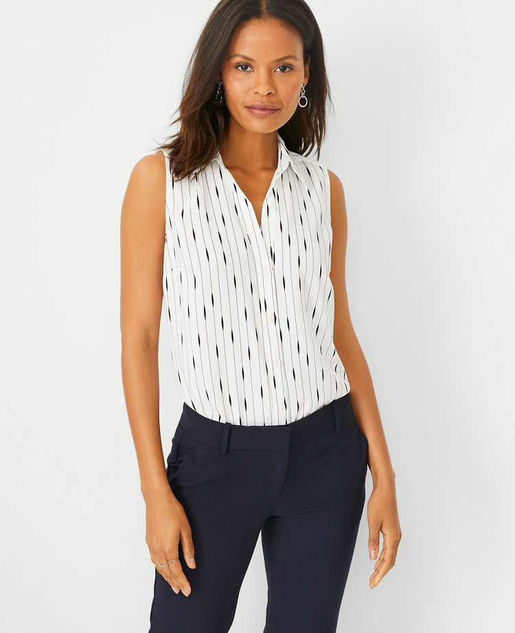 Petite Textured Stripe Sleeveless Essential Shirt | Ann Taylor
