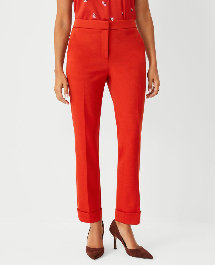 Ann Taylor The Petite High Waist Everyday Ankle Pant Double Knit - Curvy Fit Firecracker Orange Women's