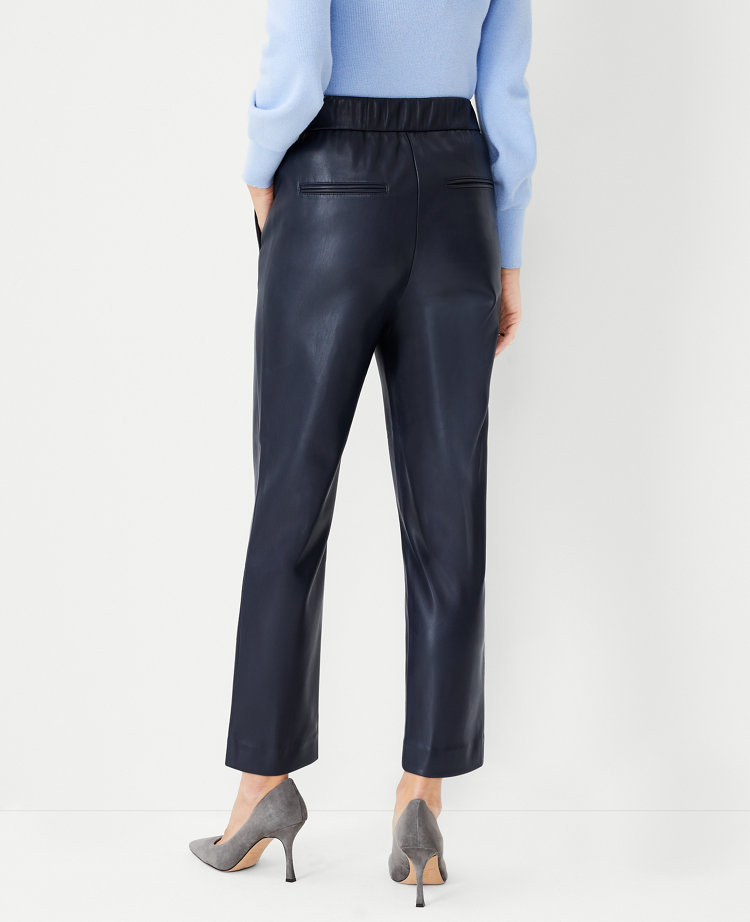 Super High Waisted Faux Leather Pleated Ankle Pant