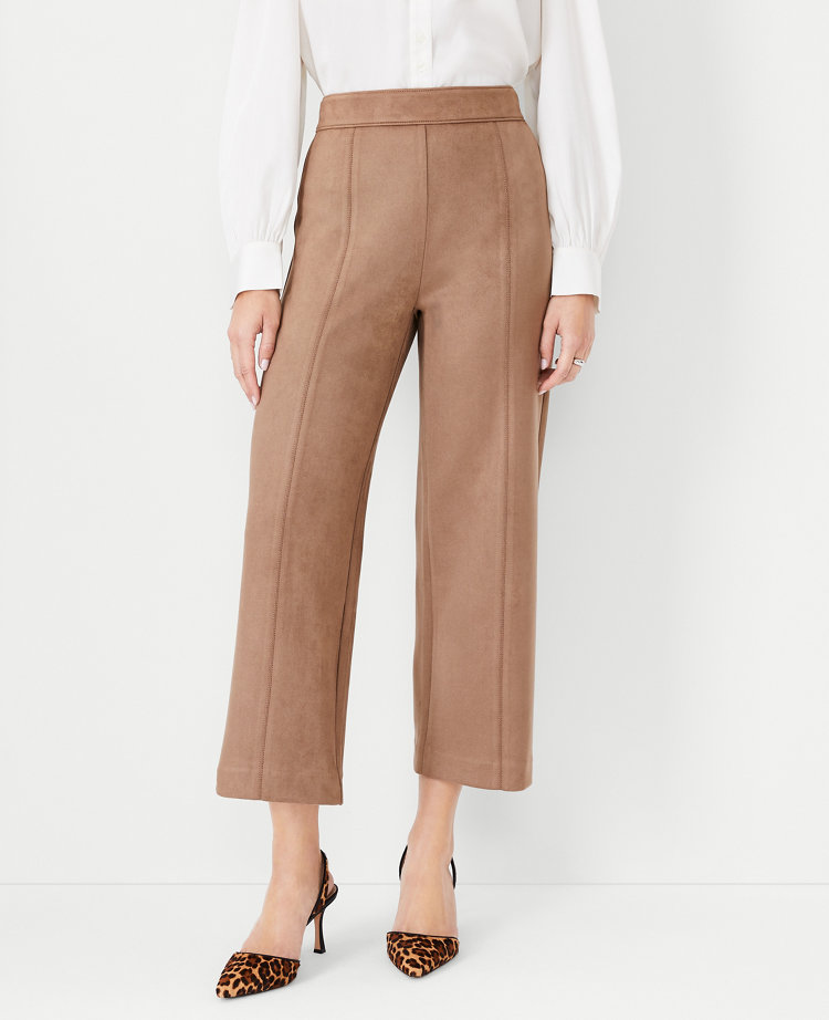 Cropped bootcut suede pants