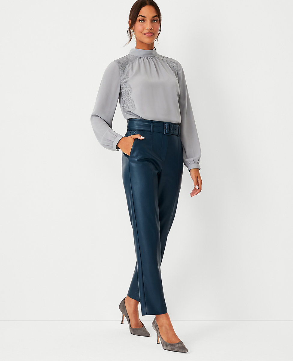 The Belted Taper Pant in Faux Leather