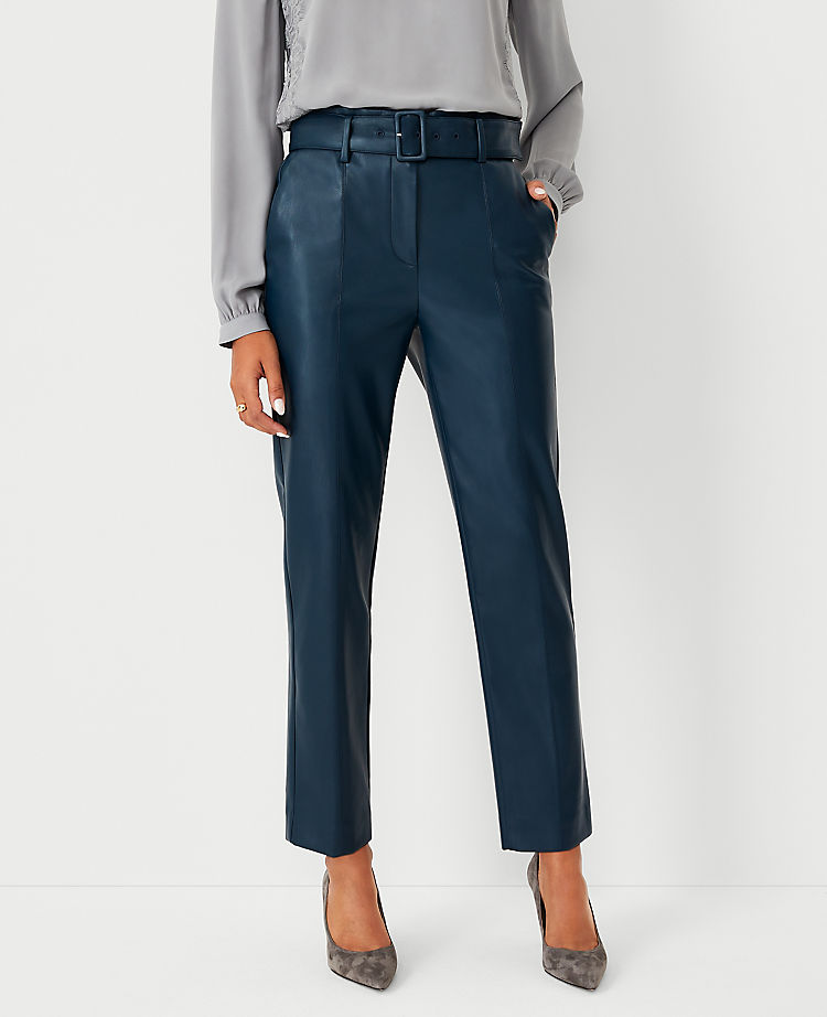 The Belted Taper Pant in Faux Leather