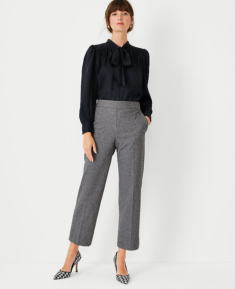 The High Waist Straight Easy Ankle Pant in Tweed