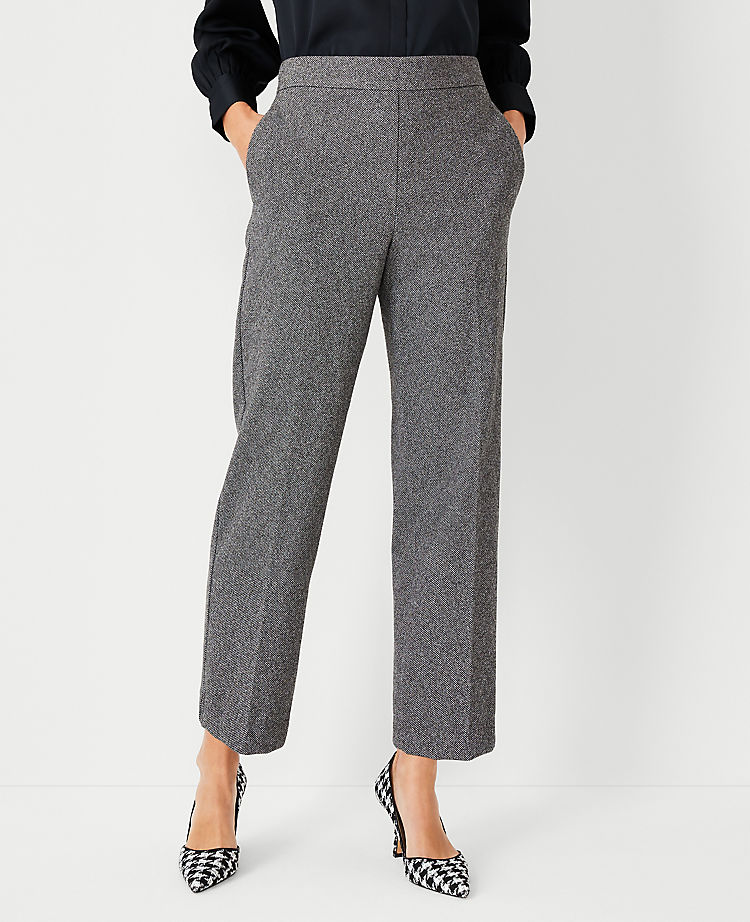 The High Waist Straight Easy Ankle Pant in Tweed