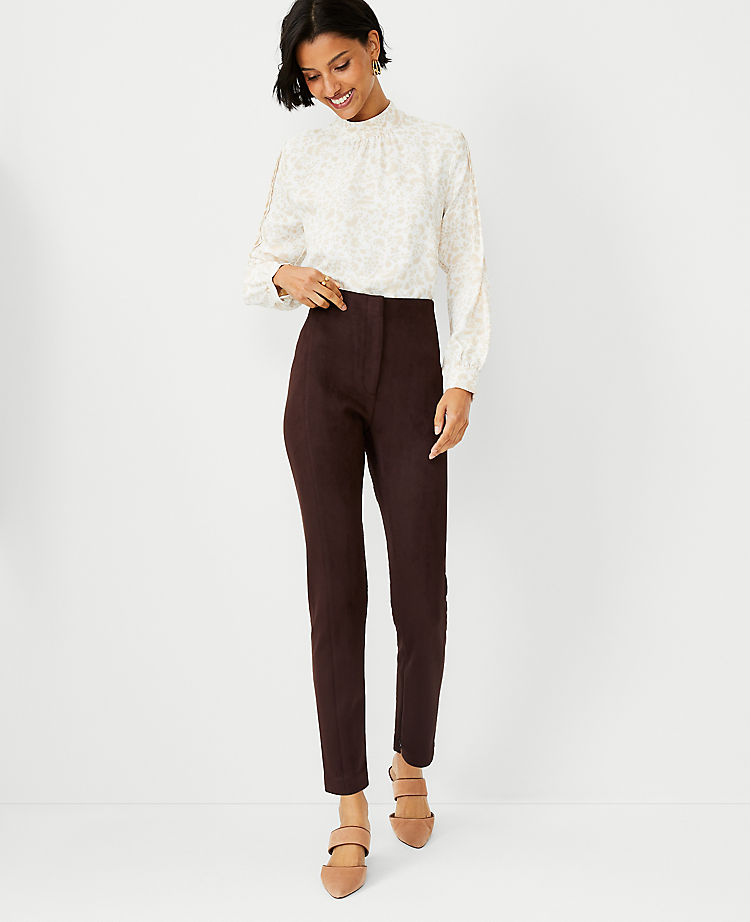 The Petite High Waist Audrey Pant in Faux Suede
