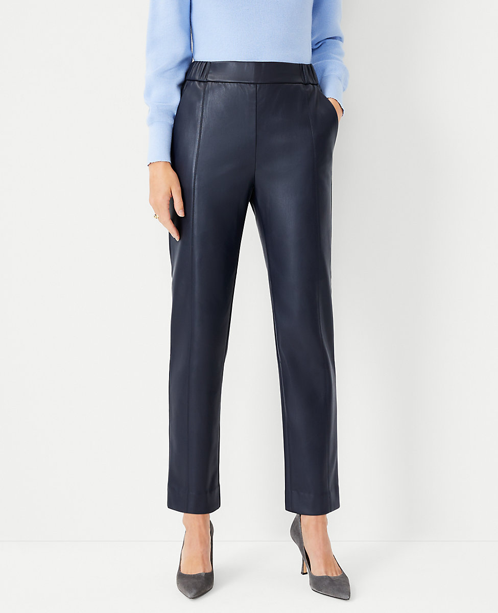 The Petite Faux Leather High Waist Easy Ankle Pant 
