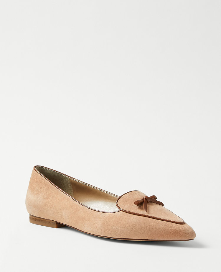 Suede Bow Pointy Loafer Flats | Ann Taylor