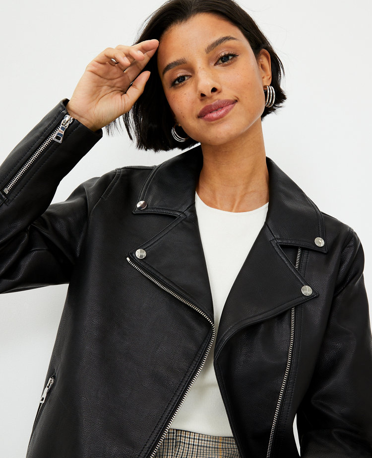 Women's petite clearance leather moto jacket