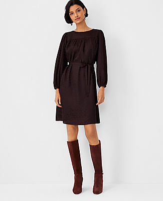 Ann Taylor Belted Flare Dress In Pure Chocolate