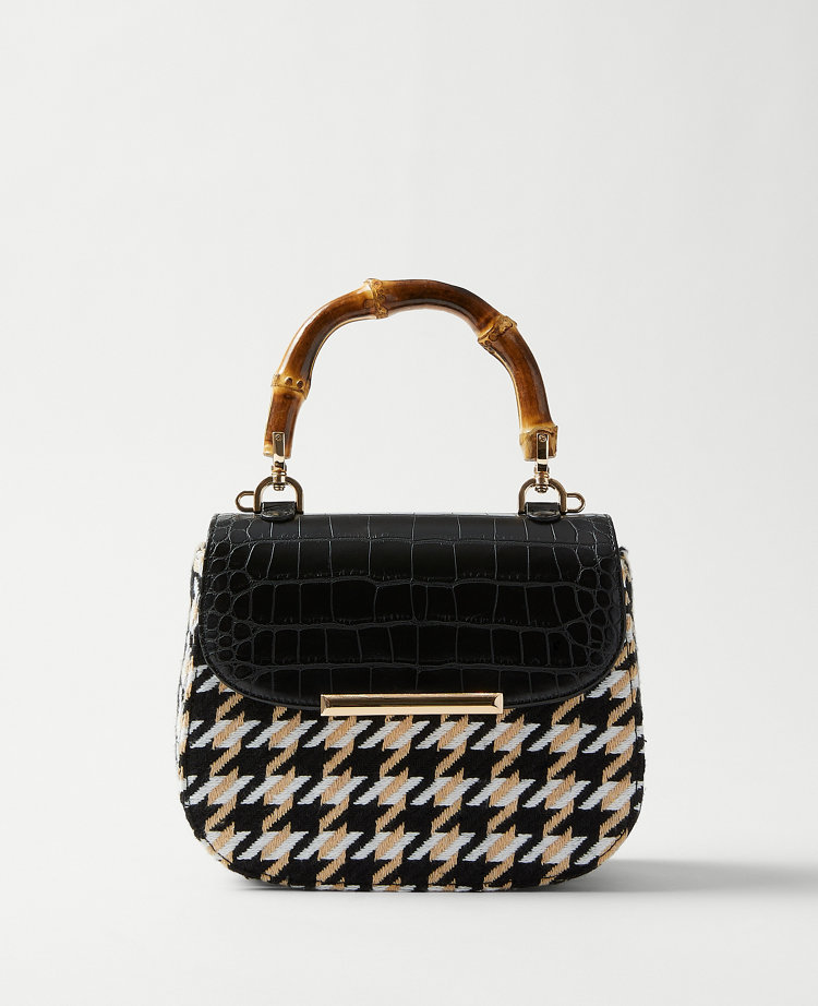 Bamboo Handle Houndstooth Bag